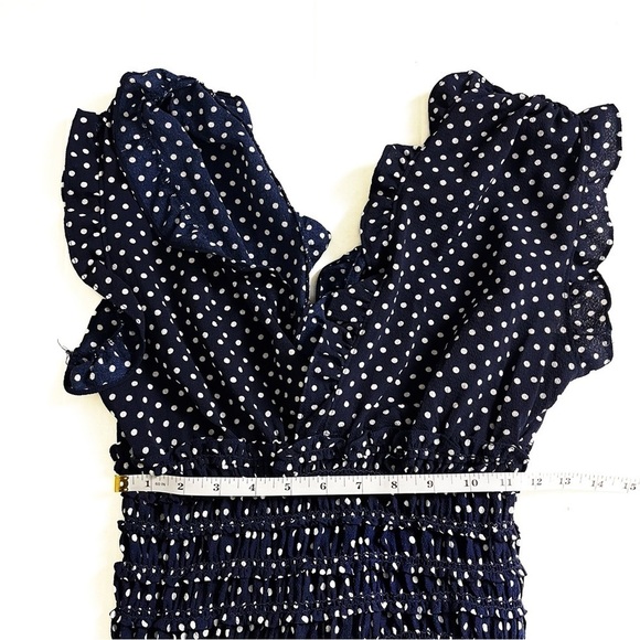 ✨NEW!✨ MAX STUDIO Women's Blue V-neck Polka Dot Shirred Waist Jumpsuit - XS - Picture 9 of 10